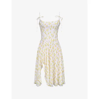 House Of Cb Womens Lemon Floral Print Yvette Floral-print Woven Midi Dress In Yellow