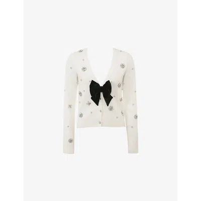 HOUSE OF CB WOMENS IVORY BEAUBELLA CRYSTAL-EMBELLISHED KNITTED CARDIGAN XS
