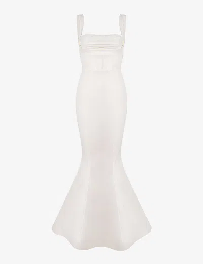House Of Cb Francoise Corseted-bodice Satin Bridal Gown In Ivory