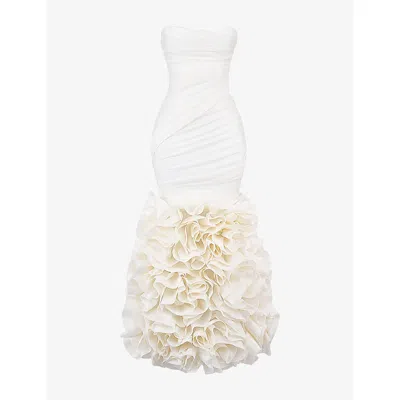 House Of Cb Womens Ivory Gabrielle Ruffled Organza-blend Bridal Gown Xs In White