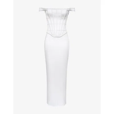 House Of Cb Womens Ivory Isis Corseted Satin Maxi Dress In White