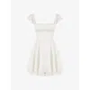 House Of Cb Womens Ivory Kaia Square-neck A-line Woven Mini Dress In Ivory