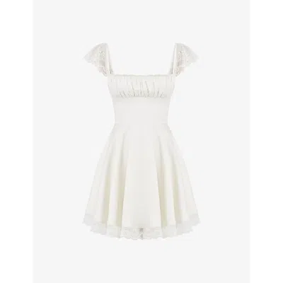 House Of Cb Womens Ivory Kaia Square-neck A-line Woven Mini Dress