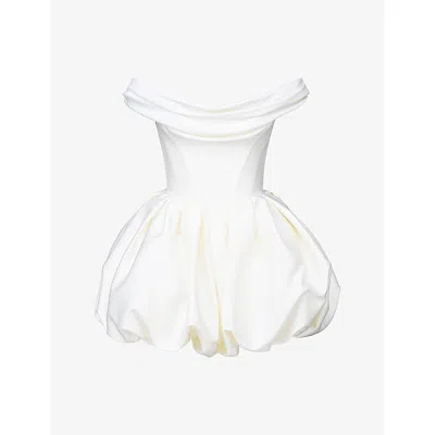 House Of Cb Womens Ivory Leonora Off-the-shoulder Satin Mini Bridal Gown In White