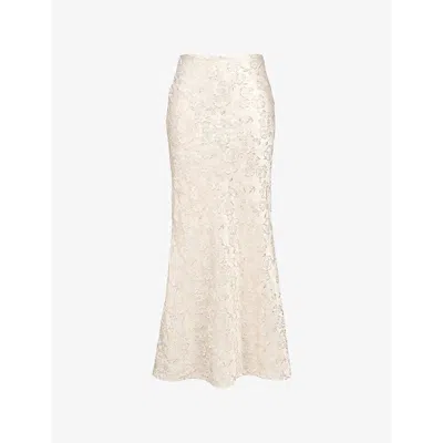House Of Cb Womens  Mara Metallic-jacquard Maxi Skirt In Ivory