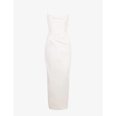 House Of Cb Womens Ivory Margaux Draped-front Satin Wedding Dress