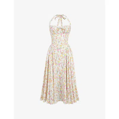 House Of Cb Womens Ivory Meadow Print Rosalee Floral-print Stretch Cotton-blend Midi Dress