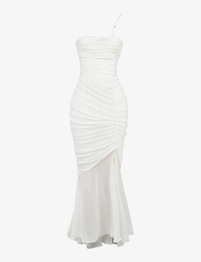 House Of Cb Womens Ivory Pearla Asymmetric-neck Woven Maxi Dress