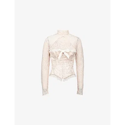 House Of Cb Womens Perdita Metallic-jacquard Corset And Bolero Lace Top Ivory