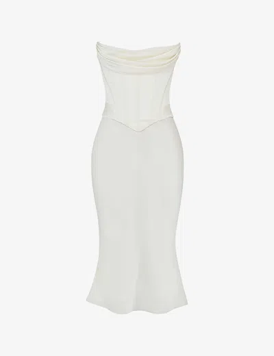 House Of Cb Womens Ivory Sienna Strapless Corseted Stretch-satin Midi Dress