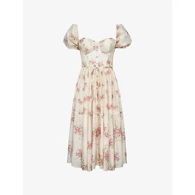 House Of Cb Womens Ivory Vintage Rose Penelope Floral Chiffon Midi Dress In Multi