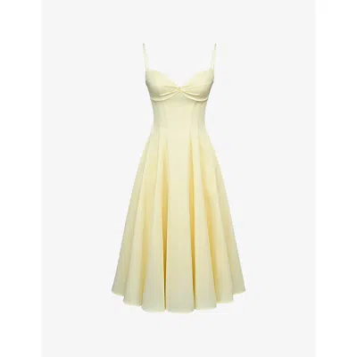 House Of Cb Womens Lemon Dahlia Sweetheart-neck Cotton Midi Dress In Yellow