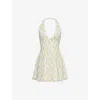 House Of Cb Womens Lemon Floral Print Iris Halter Neck Georgette Woven Mini Dress In Neutral