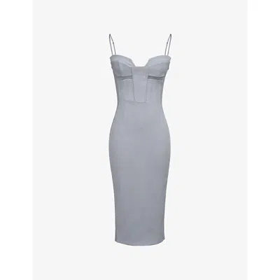 House Of Cb Womens Kiki Panelled Bodycon Mesh Midi Dress Light Grey