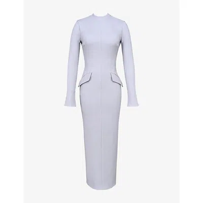 House Of Cb Womens Light Grey Marie-louise Turtleneck Stretch-woven Maxi Dress Xs
