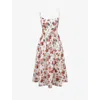 House Of Cb Womens Italian Rose Print Lolita Scoop-neck Stretch Cotton-blend Midi Dress