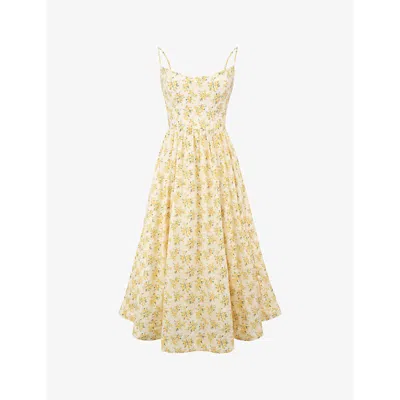 House Of Cb Womens Buttercup Vintage Lolita Square-neck Fitted-bodice Stretch-cotton Midi Dress In Buttercup Vintage