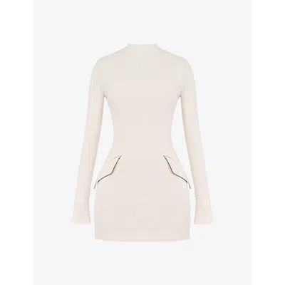 House Of Cb Womens Mahalia Fluted-cuffs Stretch-woven Mini Dress Vintage Cream