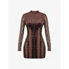House Of Cb Womens Marica Crushed-velvet Stretch-lace Mini Dress Brown In Brown