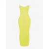 House Of Cb Womens Acid Lime Nalini Lace-trim Corseted Stretch-woven Maxi Dress