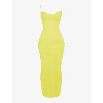 House Of Cb Womens Acid Lime Nalini Lace-trim Corseted Stretch-woven Maxi Dress In Acid Lime