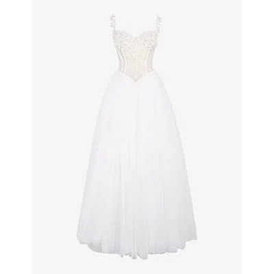 House Of Cb Womens White Floral Nathalie Lace-embroidered Full-skirt Woven Bridal Gown