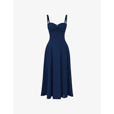 House Of Cb Womens Navy Carmen Sleeveless Cotton-blend Midi Dress