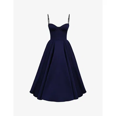 House Of Cb Womens Navy Mademoiselle Floral-print Stretch Cotton-blend Midi  Dress In Blue | ModeSens