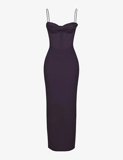House Of Cb Womens Night Shade Charmaine Corset Satin Maxi Dress In Purple