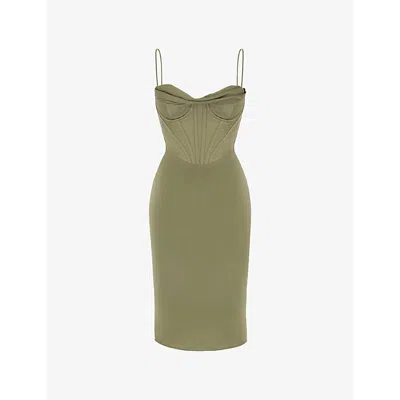 House Of Cb Womens  Myrna Corset Satin Dress In Olive