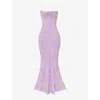 House Of Cb Capriana Metallic Sleeveless Lace Back Mermaid Gown In Orchid