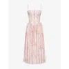 House Of Cb Womens Peach Floral Print Ysabella Floral-print Stretch-cotton Midi Dress In Multi