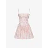 House Of Cb Womens Peach Floral Print Ysabella Floral-print Stretch-cotton Mini Dress In Pink