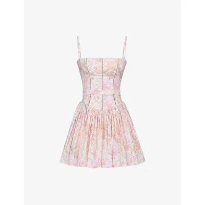 House Of Cb Womens Peach Floral Print Ysabella Floral-print Stretch-cotton Mini Dress In Pink
