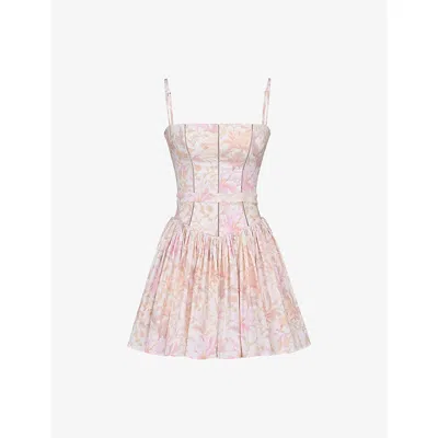 House Of Cb Womens Peach Floral Print Ysabella Stretch-cotton Mini Sundress In Pink