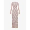 House Of Cb Isoline Lace Long Sleeve Gown In Peach