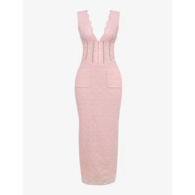 House Of Cb Womens Perfectly Pink Sophina Broderie-anglaise Woven Maxi Dress