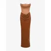 House Of Cb Of Cb Womens Persephone Fuller-bust Stretch-satin And Velvet Maxi Dress Toffee Velvet In Toffee Velvet
