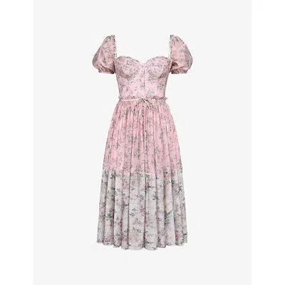 House Of Cb Womens Pink Floral Penelope Floral-print Tie-waist Woven Midi Dress