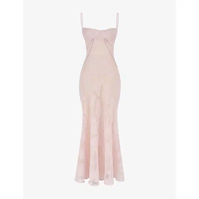 House Of Cb Womens Seren Lace-up Lace Maxi Dress Pink Floral Print