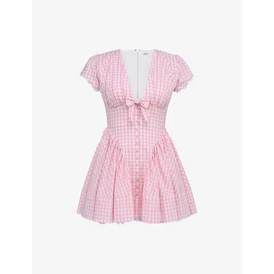 House Of Cb Of Cb Womens Emiliana Checked Stretch-cotton Mini Dress Pink Gingham Xs