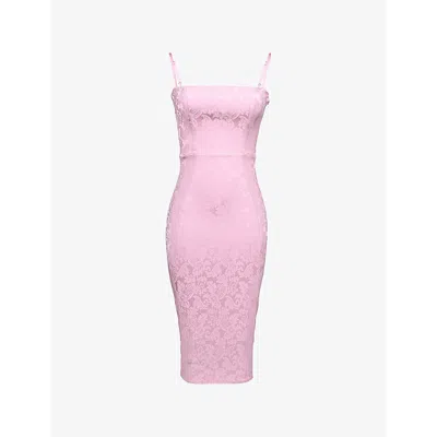 House Of Cb Womens Ophelle Lace-up Bodycon Jacquard Woven Midi Dress Pink Jacquard