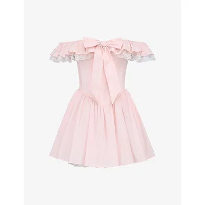 House Of Cb Womens Pink Jaide Floral-print Off-shoulder Stretch-cotton Mini Dress