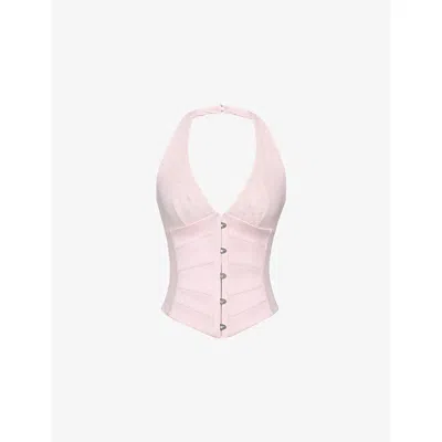 House Of Cb Womens Pink Lia Halterneck Woven Corset To