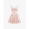 House Of Cb Womens Natassia Flared-skirt Cotton-blend Mini Dress Pink Meadow Print In Pink Meadow Print