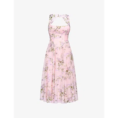 House Of Cb Womens Pink Minerva Floral-print Chiffon Midi Sundress