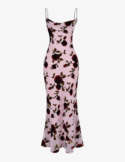 House Of Cb Womens Pink Serena Floral-print Stretch-woven Maxi Dress