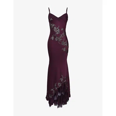 House Of Cb Womens Plum Anastelle Hand-beaded Satin Maxi Gown In Purple