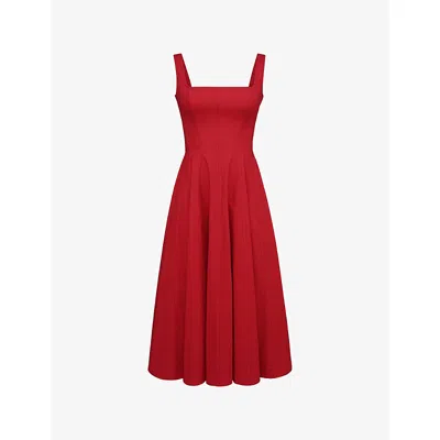 House Of Cb Of Cb Womens Mariabella Square-neck Stretch-cotton Midi Dress Racing Red