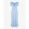 House Of Cb Womens Soft Blue Rafaela Lace-panel Stretch-silk Midi Dress